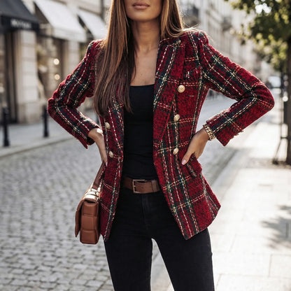 Double-Breasted Plaid Blazer For Women - Desiree