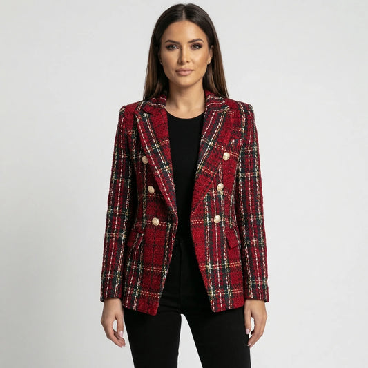 Double-Breasted Plaid Blazer For Women - Desiree