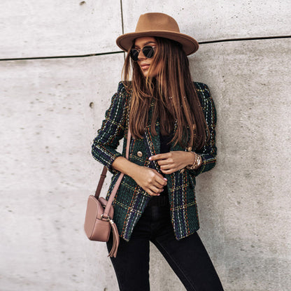 Double-Breasted Plaid Blazer For Women - Desiree
