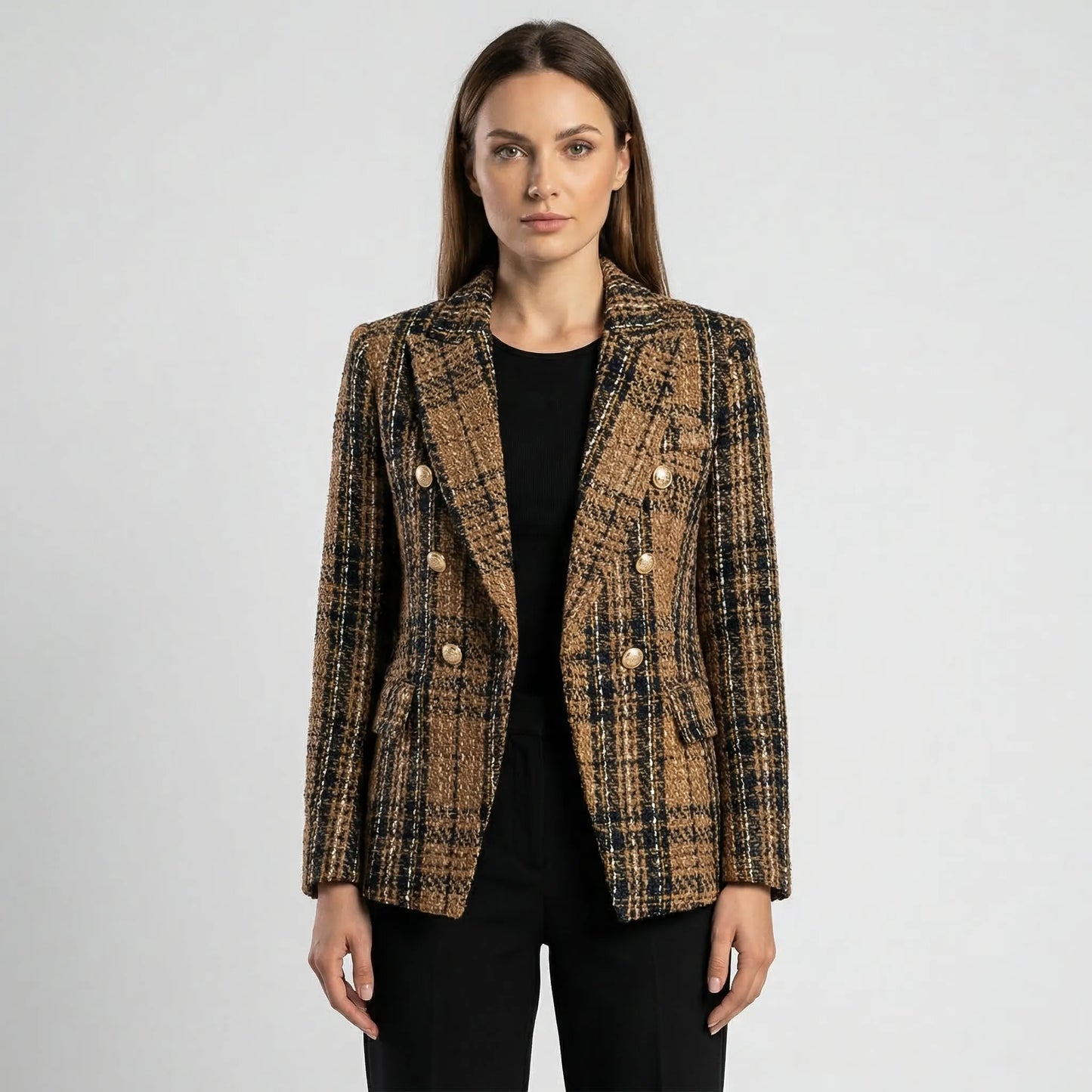 Double-Breasted Plaid Blazer For Women - Desiree