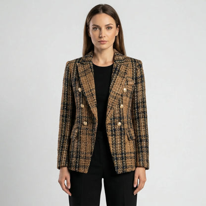 Double-Breasted Plaid Blazer For Women - Desiree