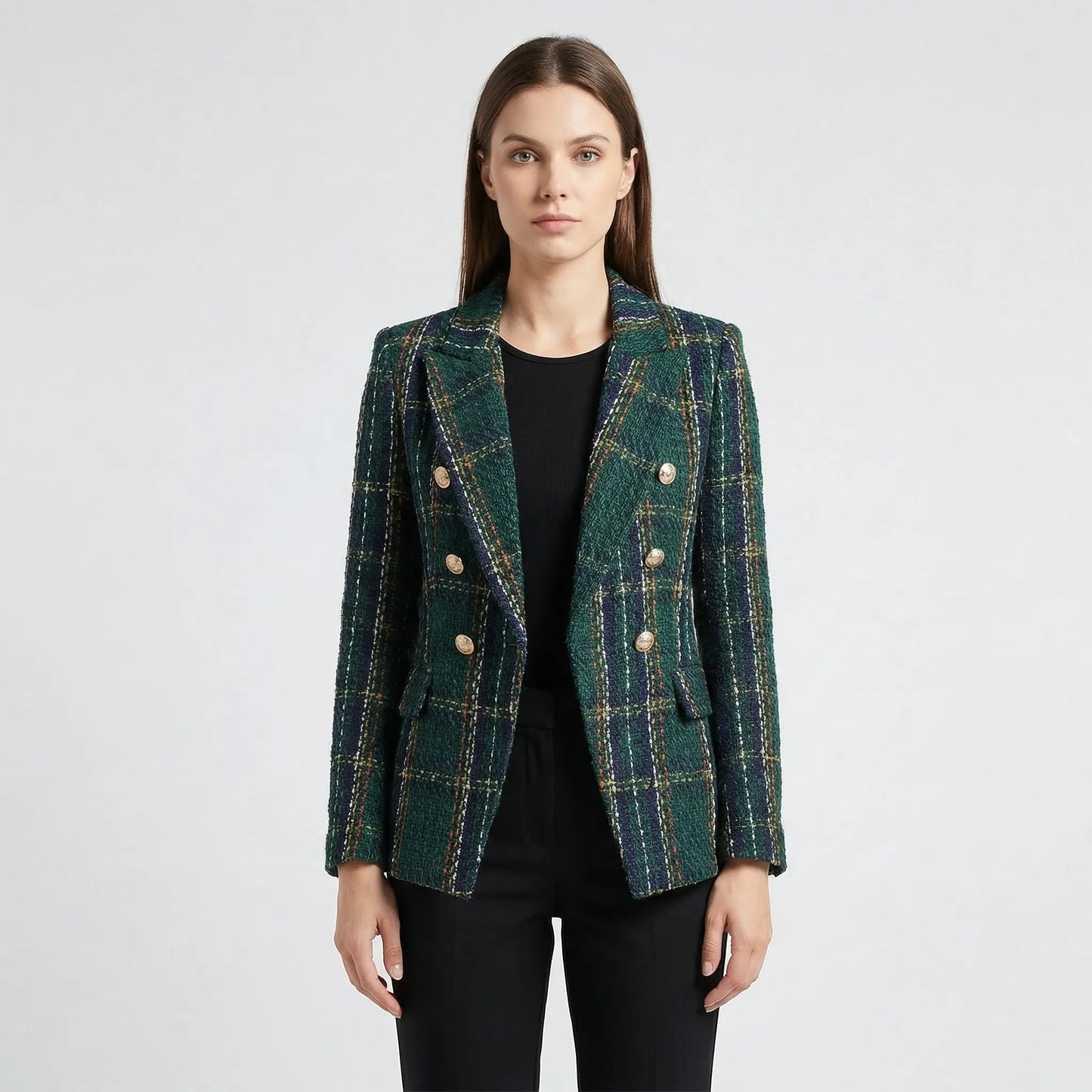 Double-Breasted Plaid Blazer For Women - Desiree