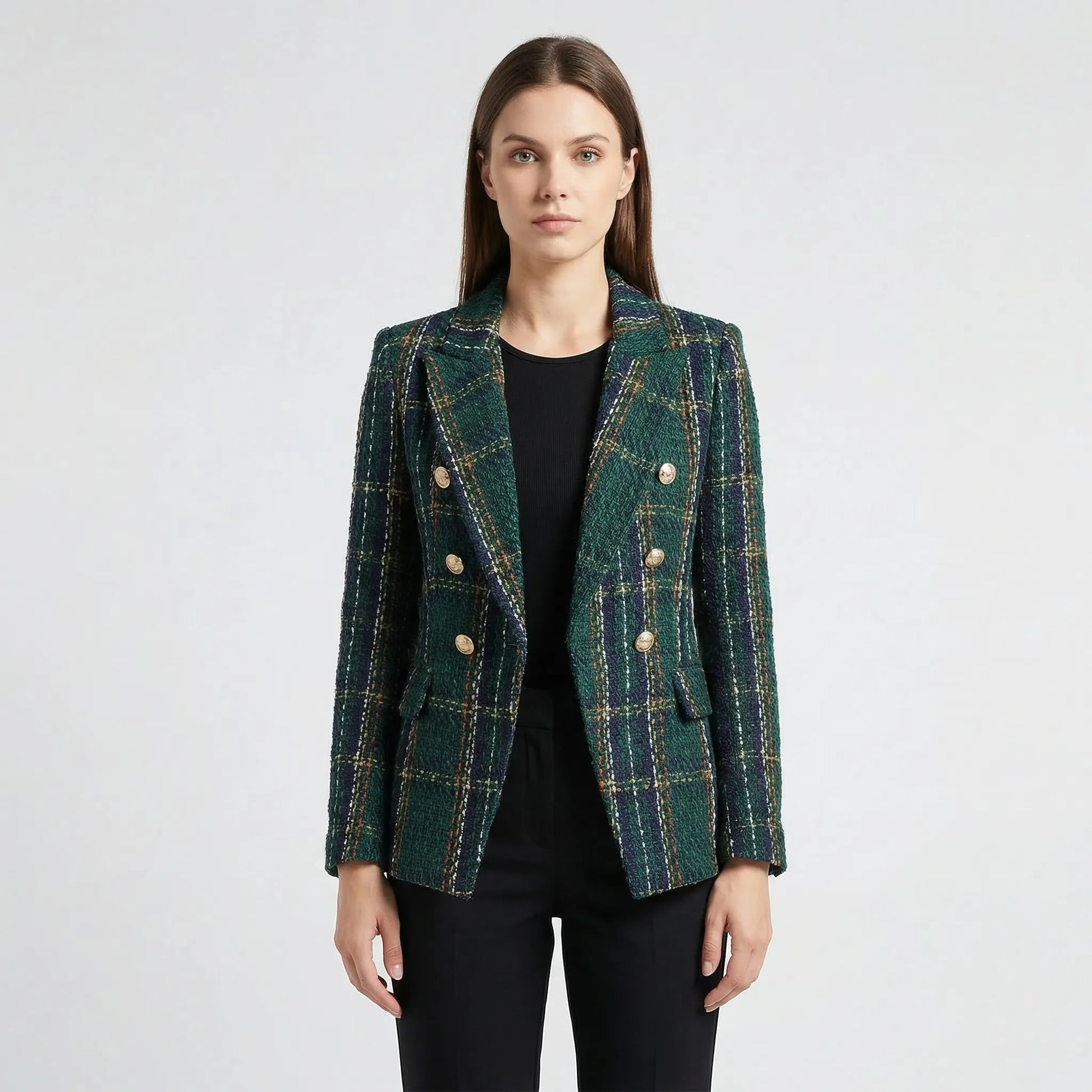 Double-Breasted Plaid Blazer For Women - Desiree