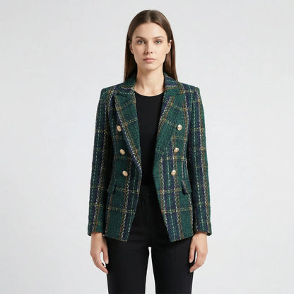 Double-Breasted Plaid Blazer For Women - Desiree