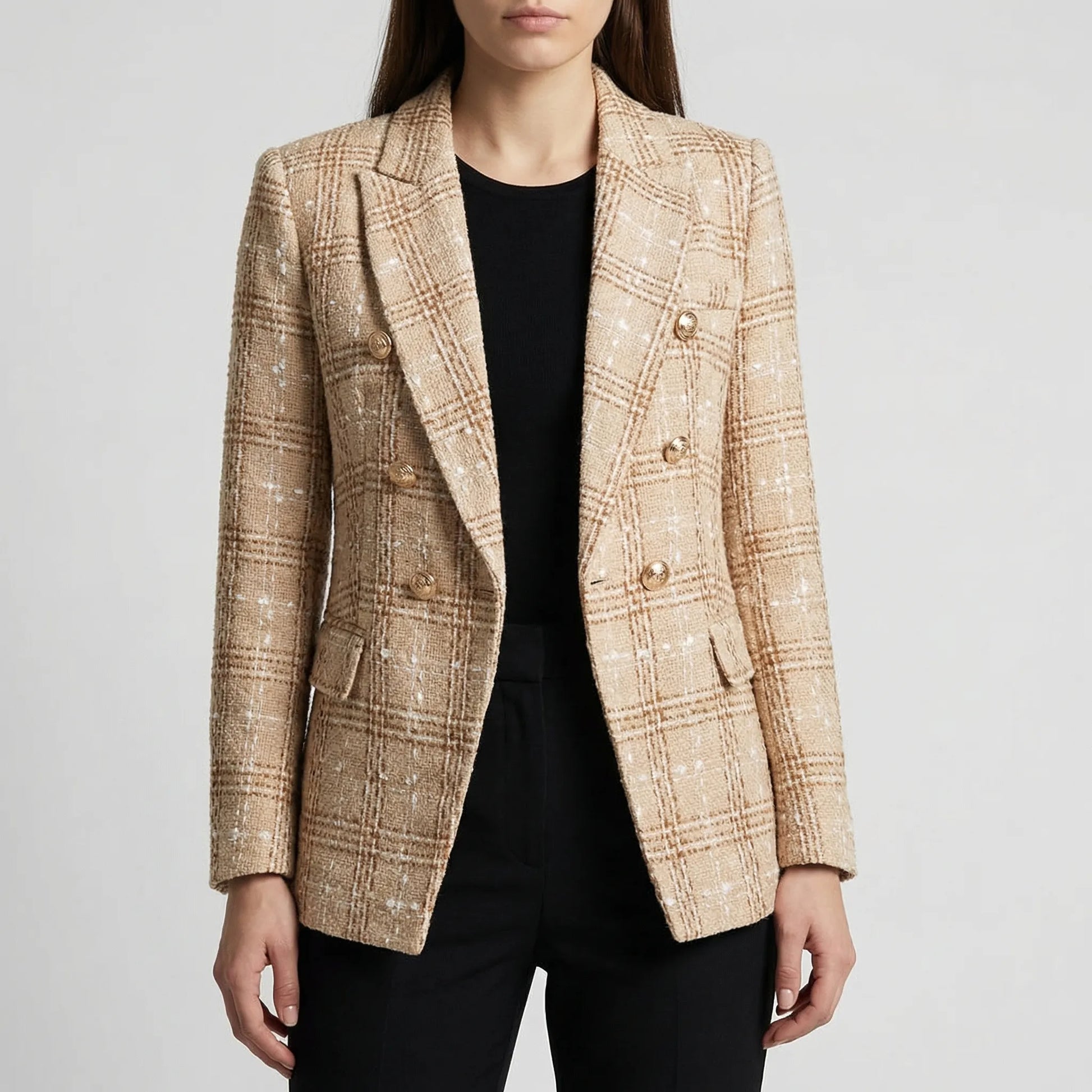 Double-Breasted Plaid Blazer For Women - Desiree