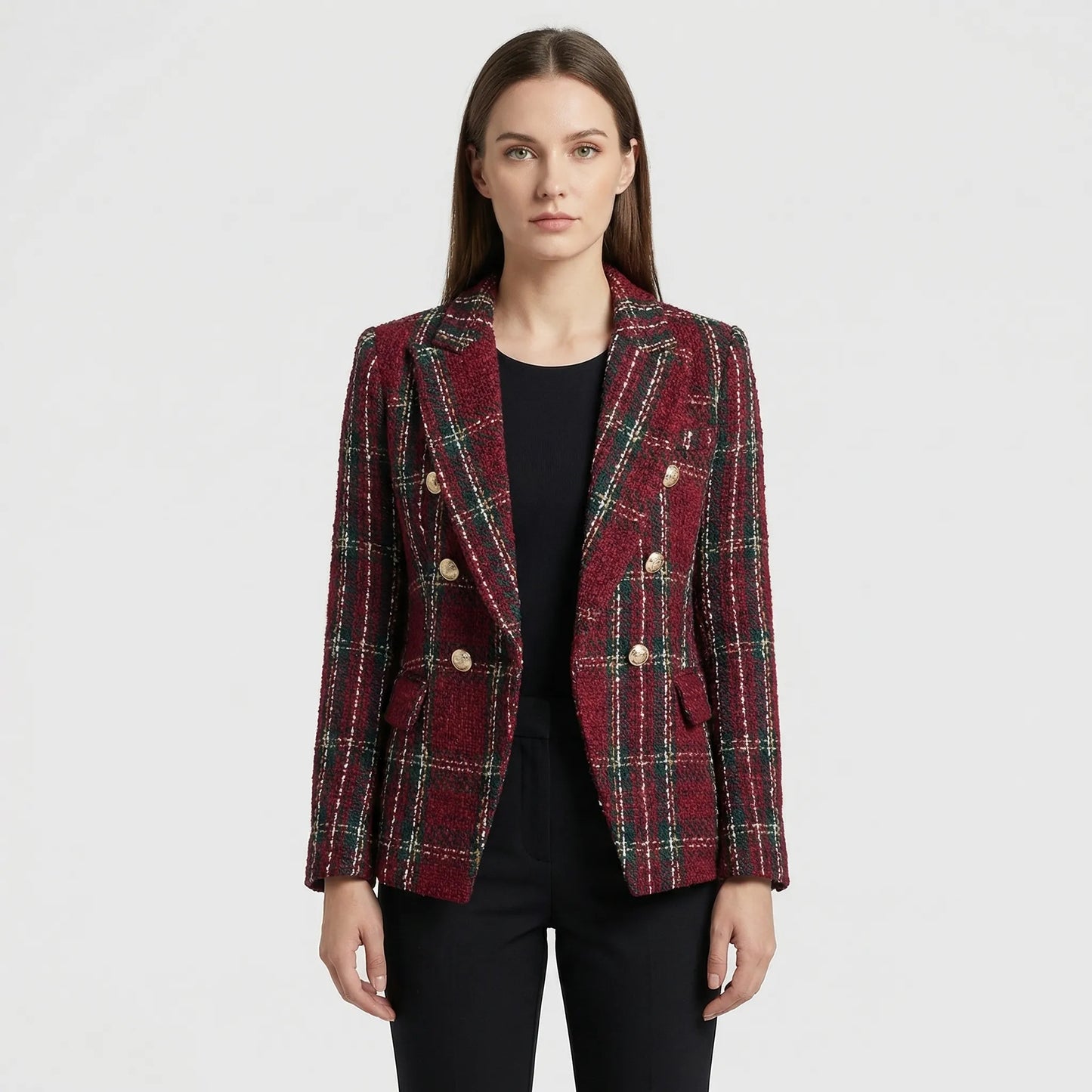 Double-Breasted Plaid Blazer For Women - Desiree