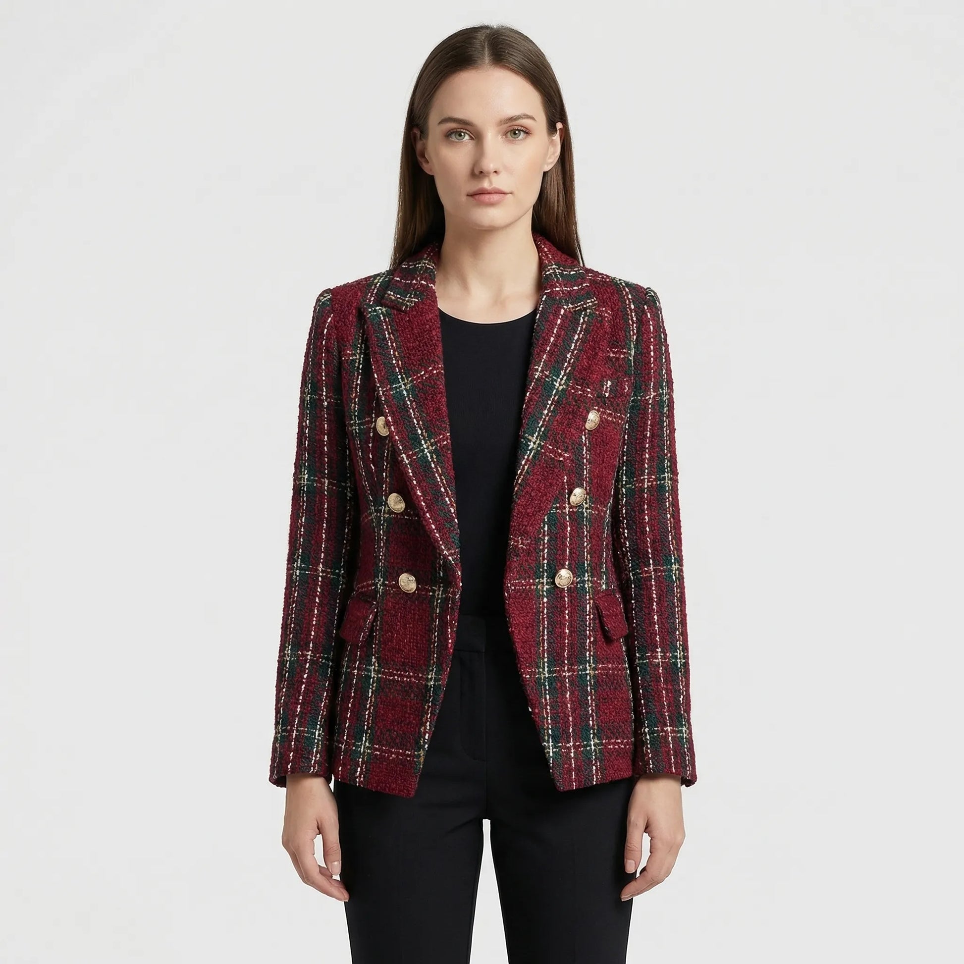Double-Breasted Plaid Blazer For Women - Desiree