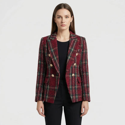 Double-Breasted Plaid Blazer For Women - Desiree