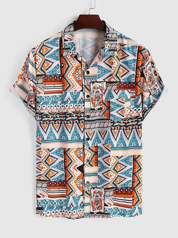 Summer women's shirt with ethnic print and chest pocket – Nova