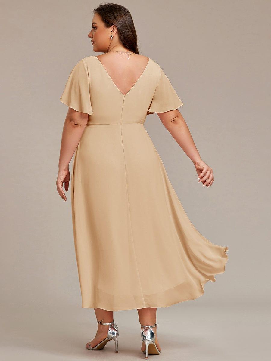 Chiffon High Low Wedding Guest Dress with V Neck and Short Sleeves 154