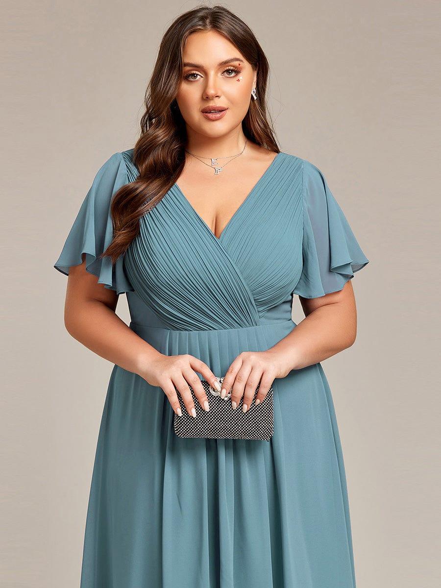 Chiffon High Low Wedding Guest Dress with V Neck and Short Sleeves 115