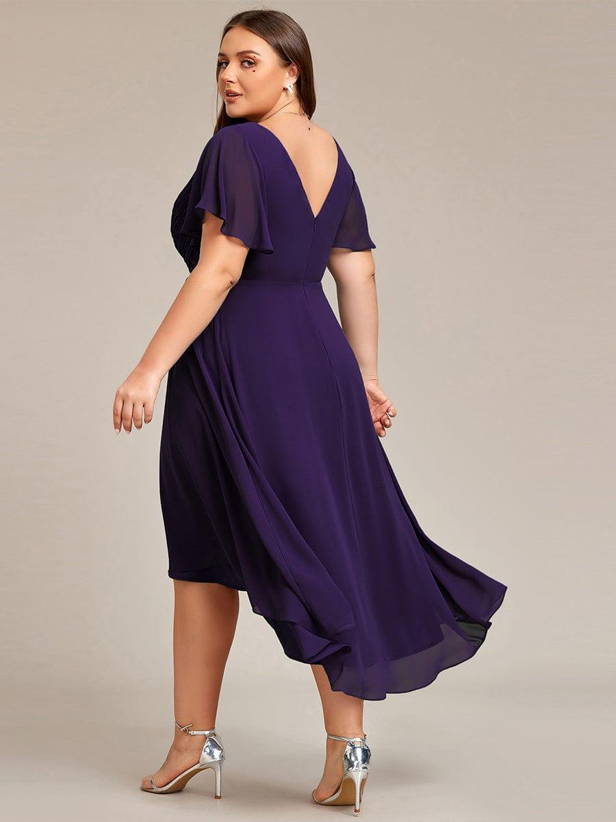 Chiffon High Low Wedding Guest Dress with V Neck and Short Sleeves 122
