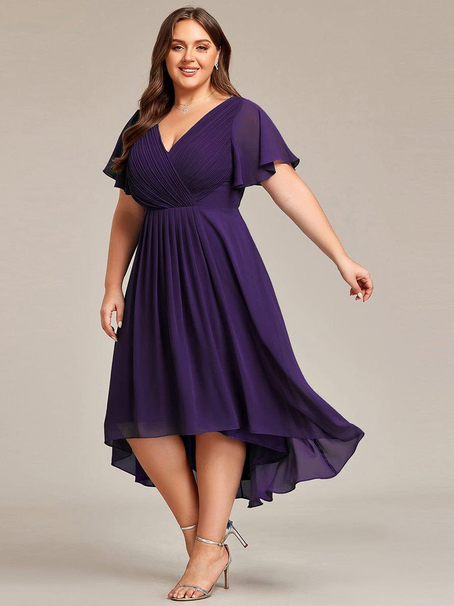Chiffon High Low Wedding Guest Dress with V Neck and Short Sleeves 121