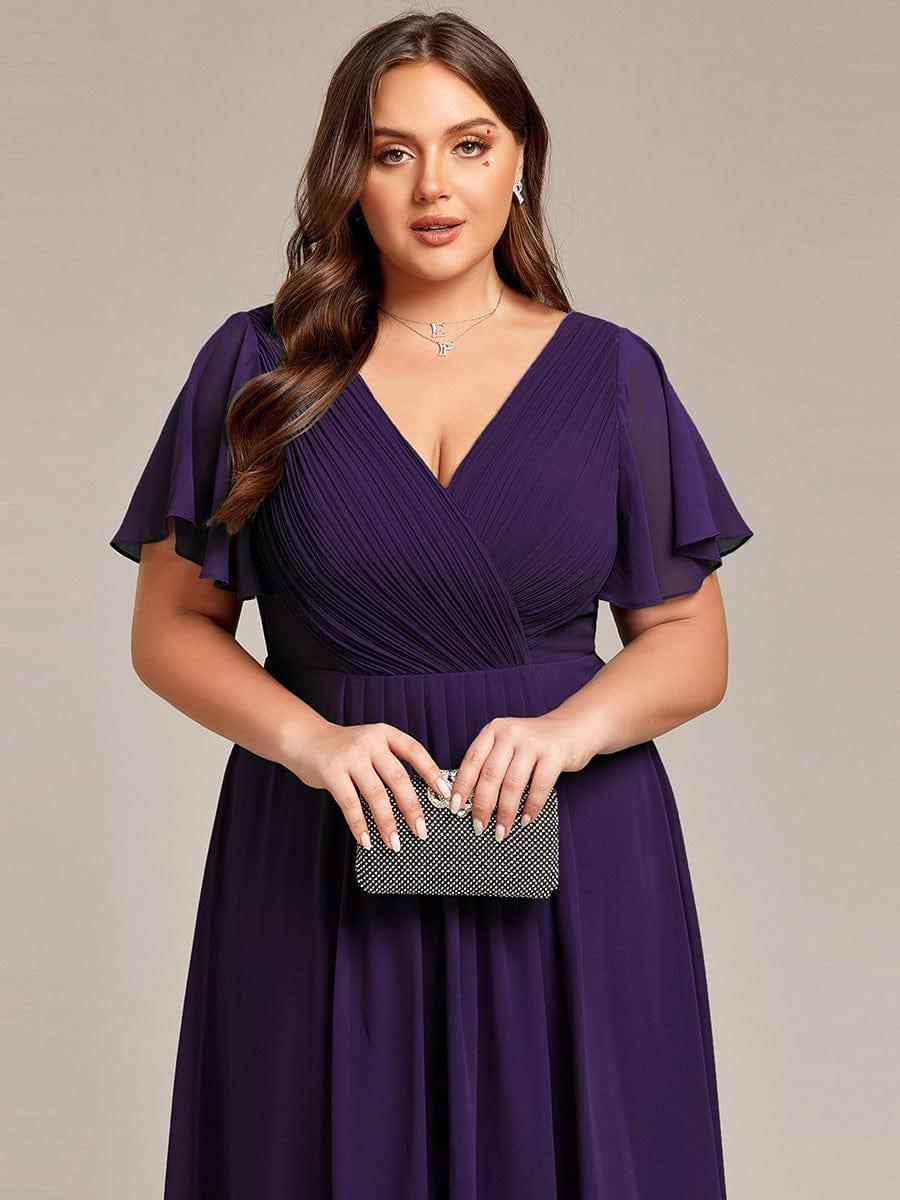 Chiffon High Low Wedding Guest Dress with V Neck and Short Sleeves 123