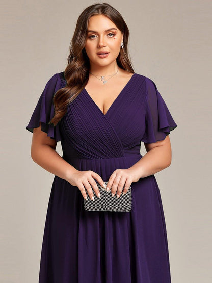 Chiffon High Low Wedding Guest Dress with V Neck and Short Sleeves 123