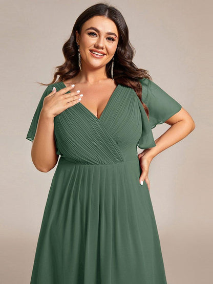 Chiffon High Low Wedding Guest Dress with V Neck and Short Sleeves 149