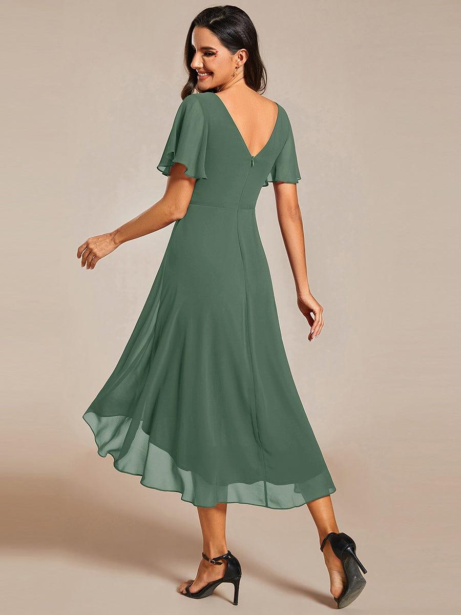 Chiffon High Low Wedding Guest Dress with V Neck and Short Sleeves 145