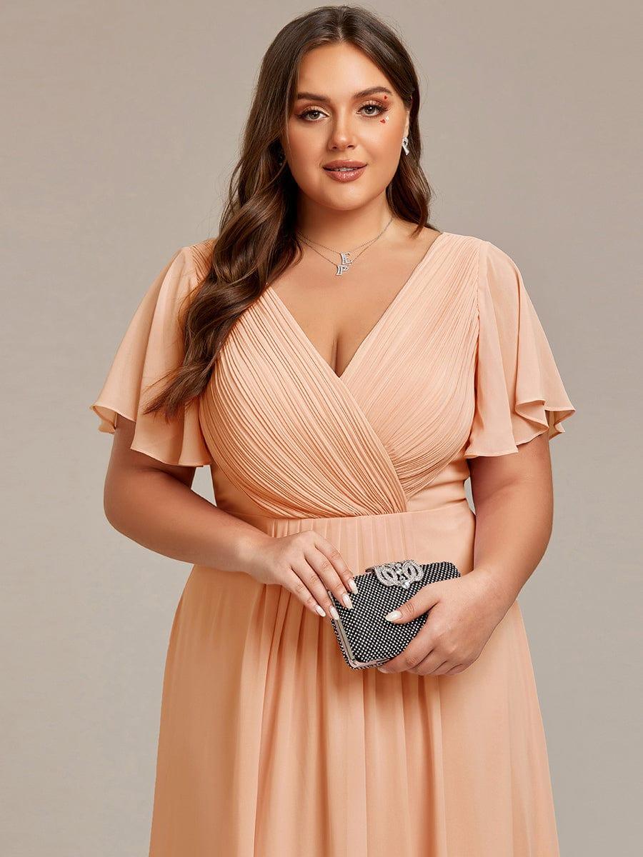 Chiffon High Low Wedding Guest Dress with V Neck and Short Sleeves 141