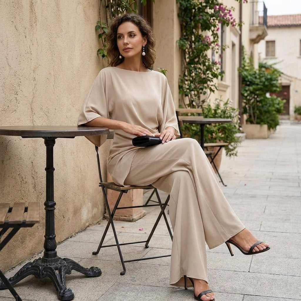 Draped Blouse & Wide-Leg Pant Two-Piece Set 12