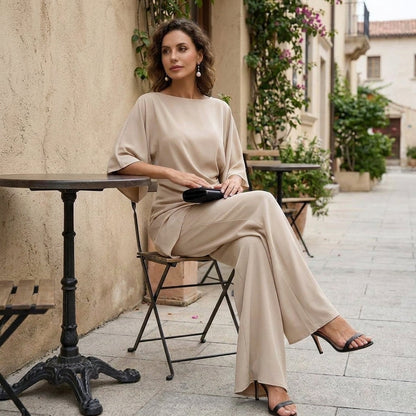 Draped Blouse & Wide-Leg Pant Two-Piece Set 12