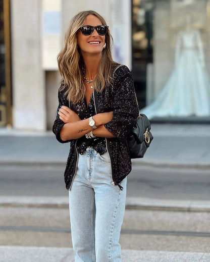 Trendy Autumn Women's Sequin Blazer for Events – Soraya