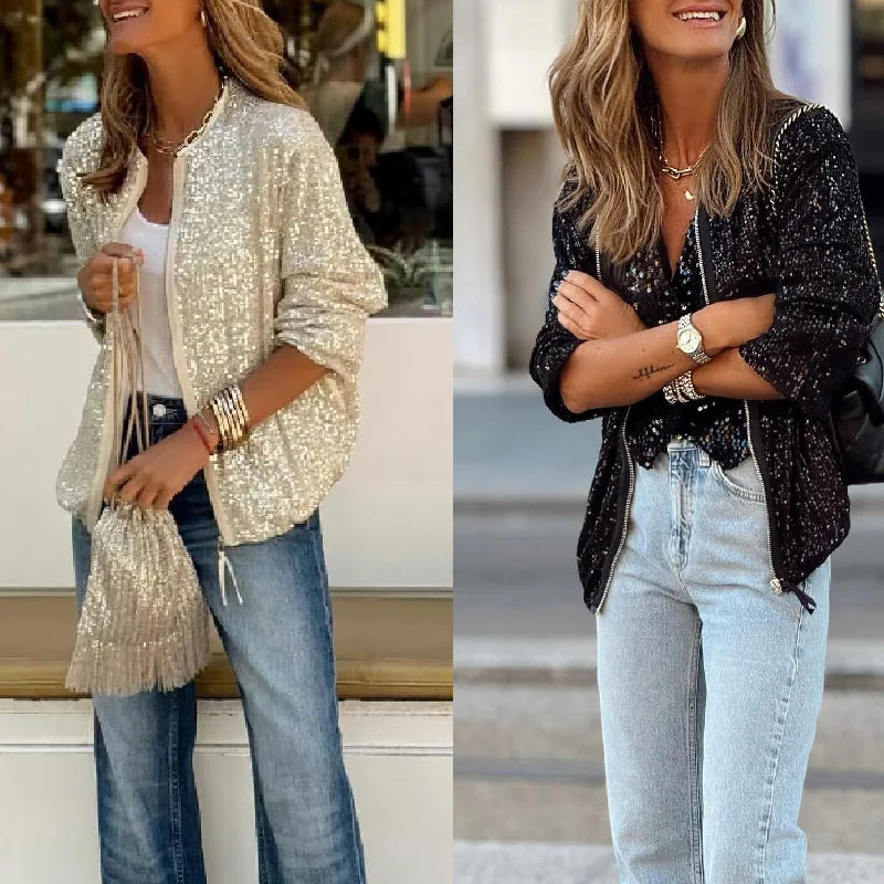 Trendy Autumn Women's Sequin Blazer for Events – Soraya