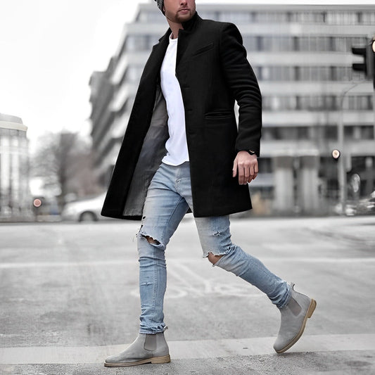 Elegant Long Men's Overcoat With A Stand Collar - Delbert