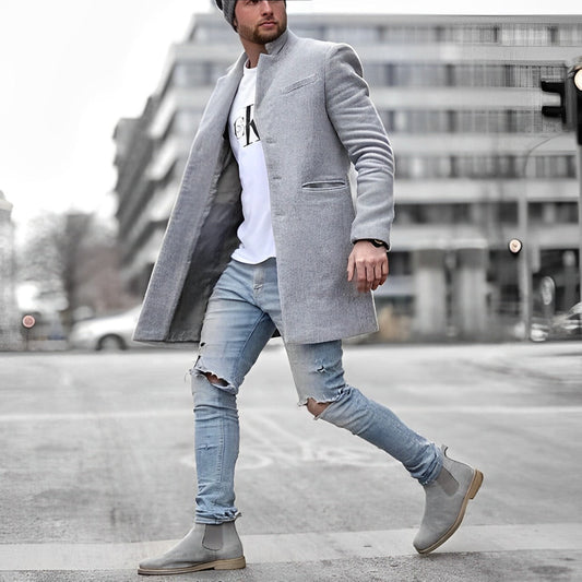 Elegant Long Men's Overcoat With A Stand Collar - Delbert