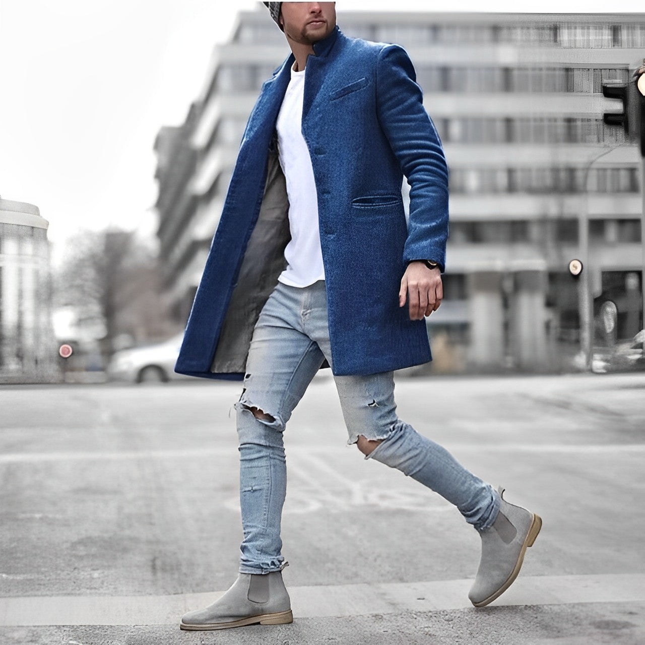 Elegant Long Men's Overcoat With A Stand Collar - Delbert