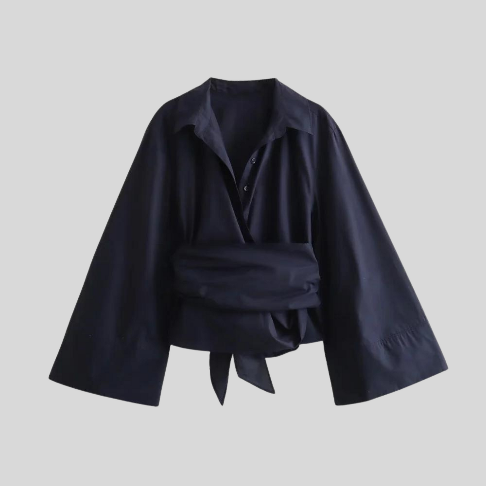 Elegant Wrap Blouse With Wide Sleeves - Sandy