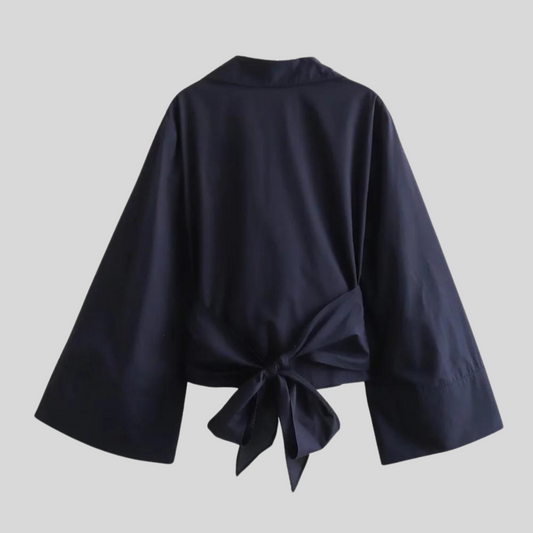 Elegant Wrap Blouse With Wide Sleeves - Sandy