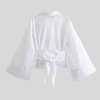 Elegant Wrap Blouse With Wide Sleeves - Sandy