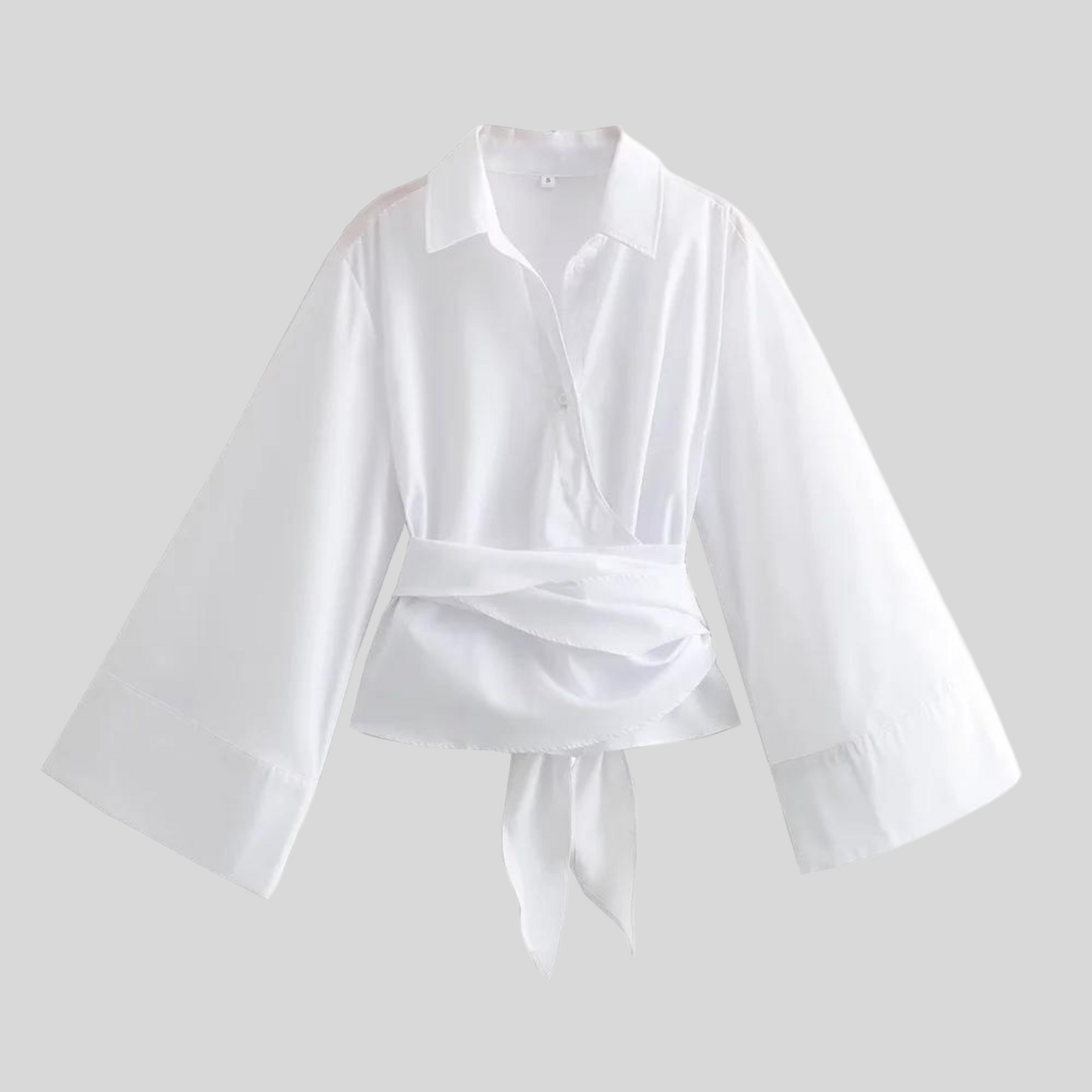 Elegant Wrap Blouse With Wide Sleeves - Sandy