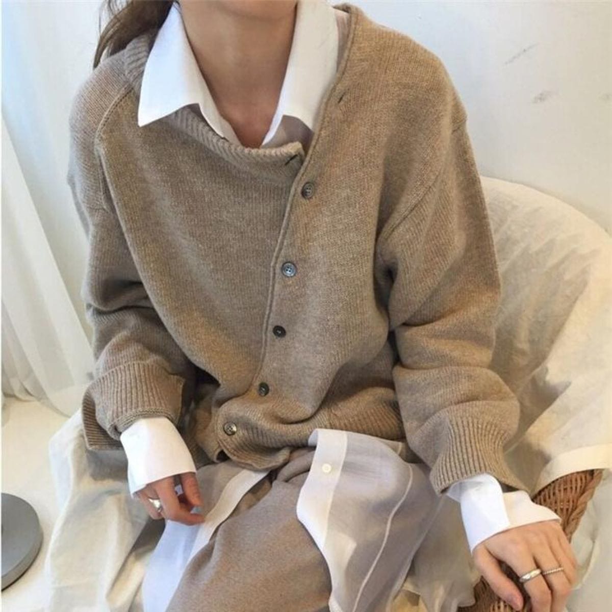 Elegant Wrap Cardigan With Button Detail - Brenda