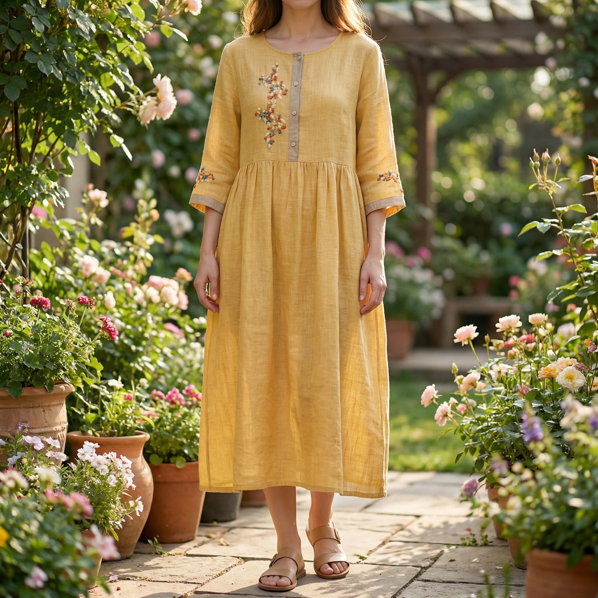 Embroidered Ethnic Style Dress - Thalea