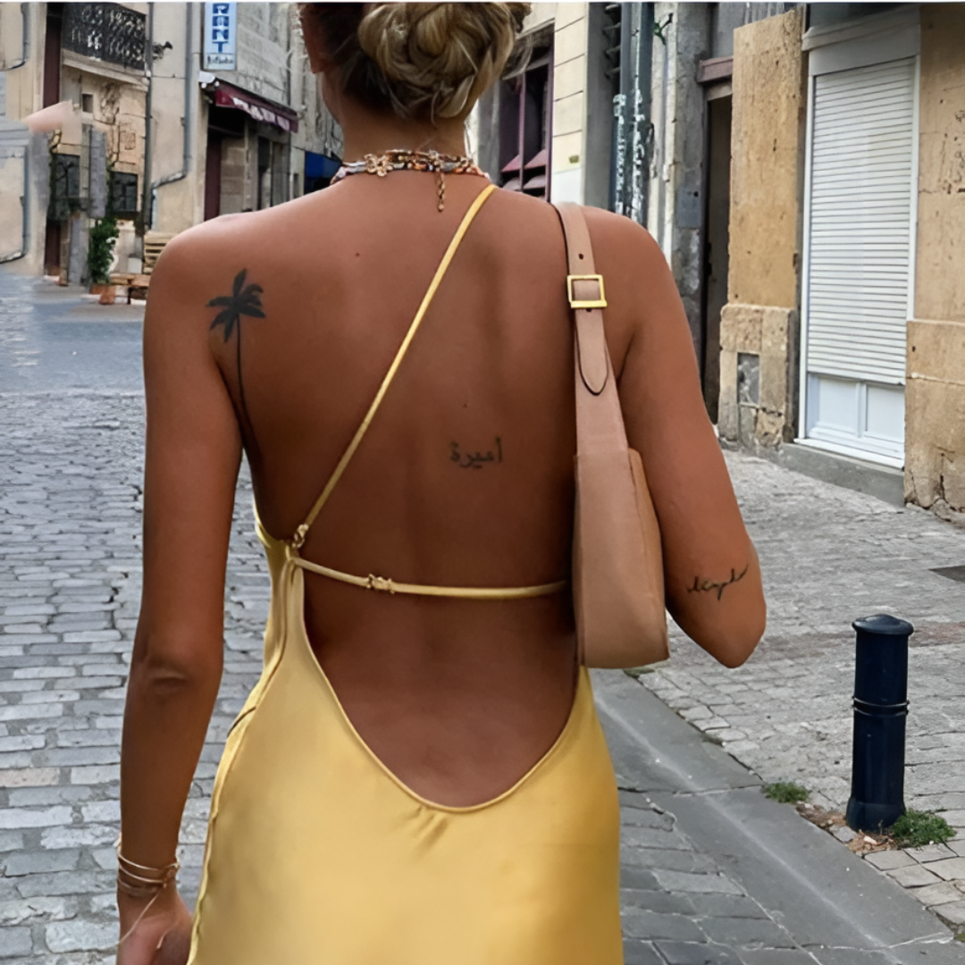 Yellow summer dress with open back – Noëlle
