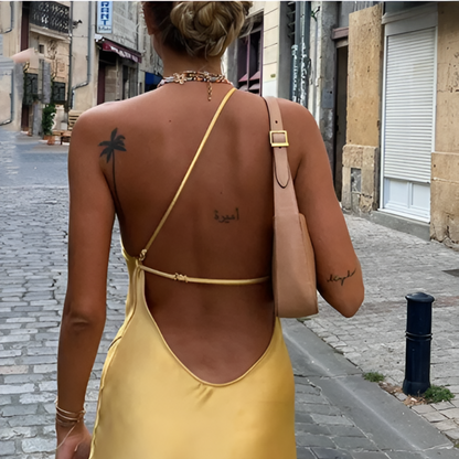 Yellow summer dress with open back – Noëlle