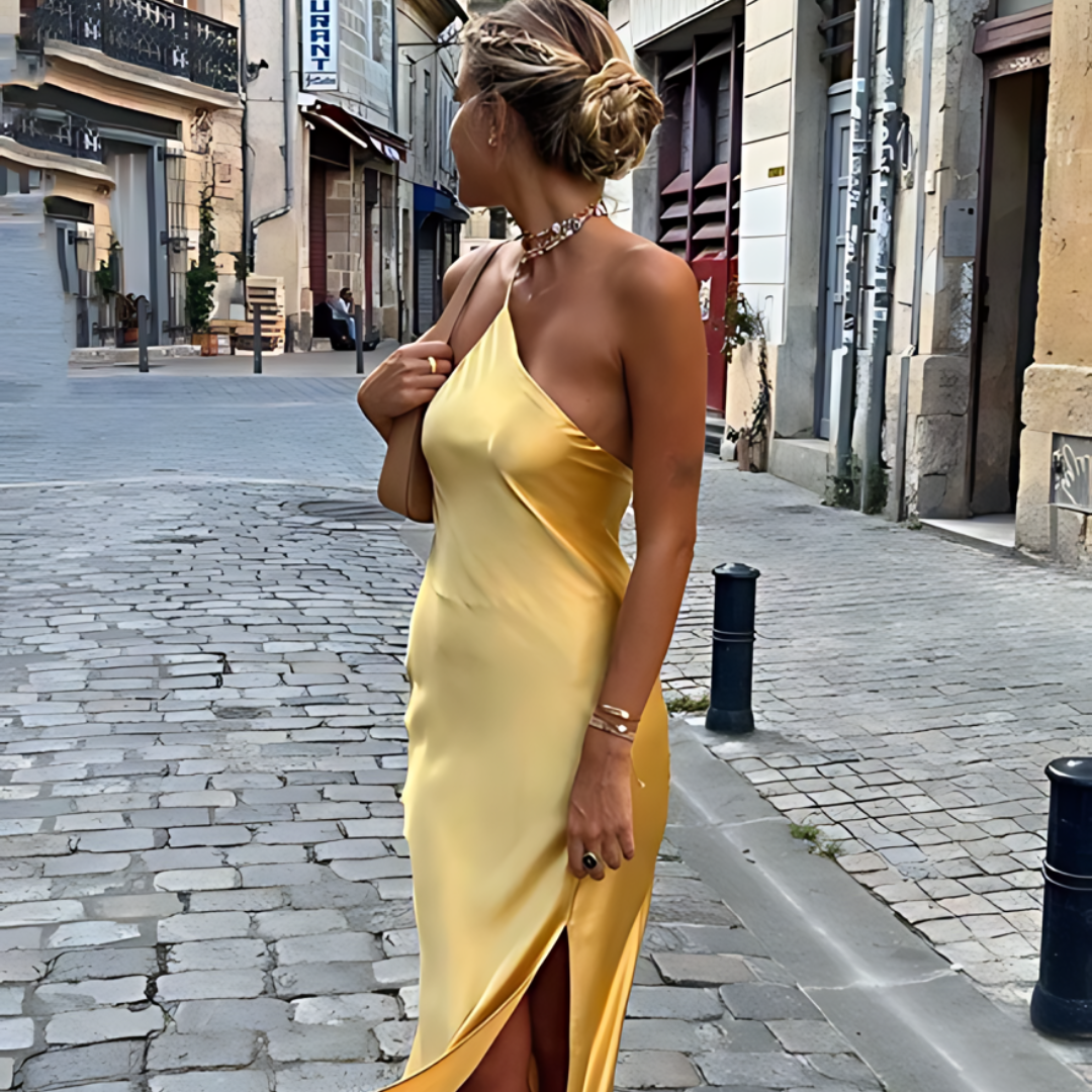Yellow summer dress with open back – Noëlle