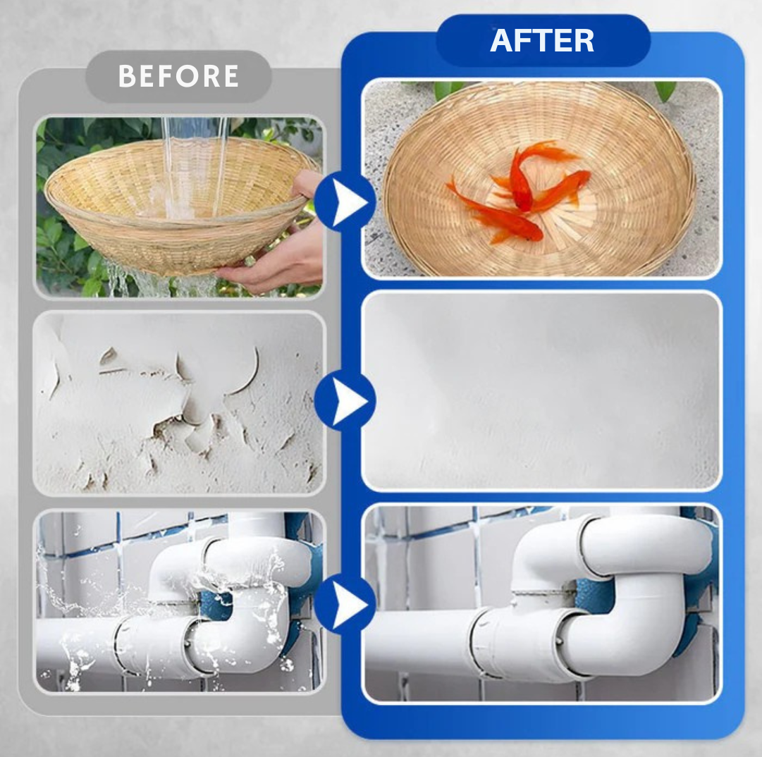 Before and after comparison: leaking basket, peeling wall and dripping pipe joint, then sealed and dry 6
