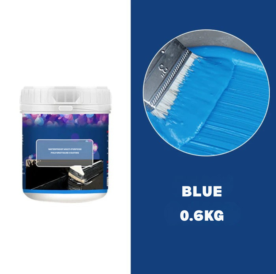 White tub beside a brush spreading bright blue coating, labelled as the blue 0.6kg option 11