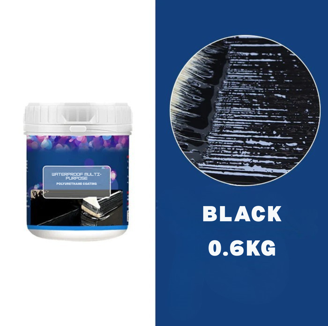 White tub beside a brush spreading glossy black coating, labelled as the black 0.6kg option 12
