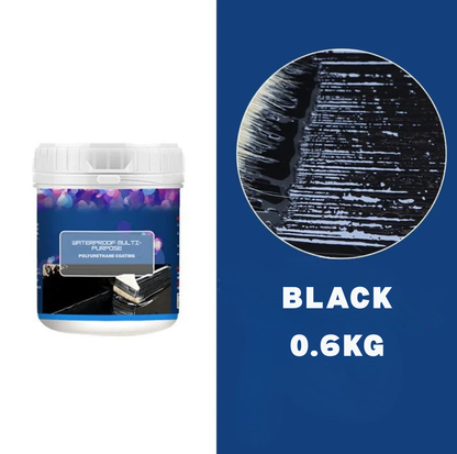 White tub beside a brush spreading glossy black coating, labelled as the black 0.6kg option 12