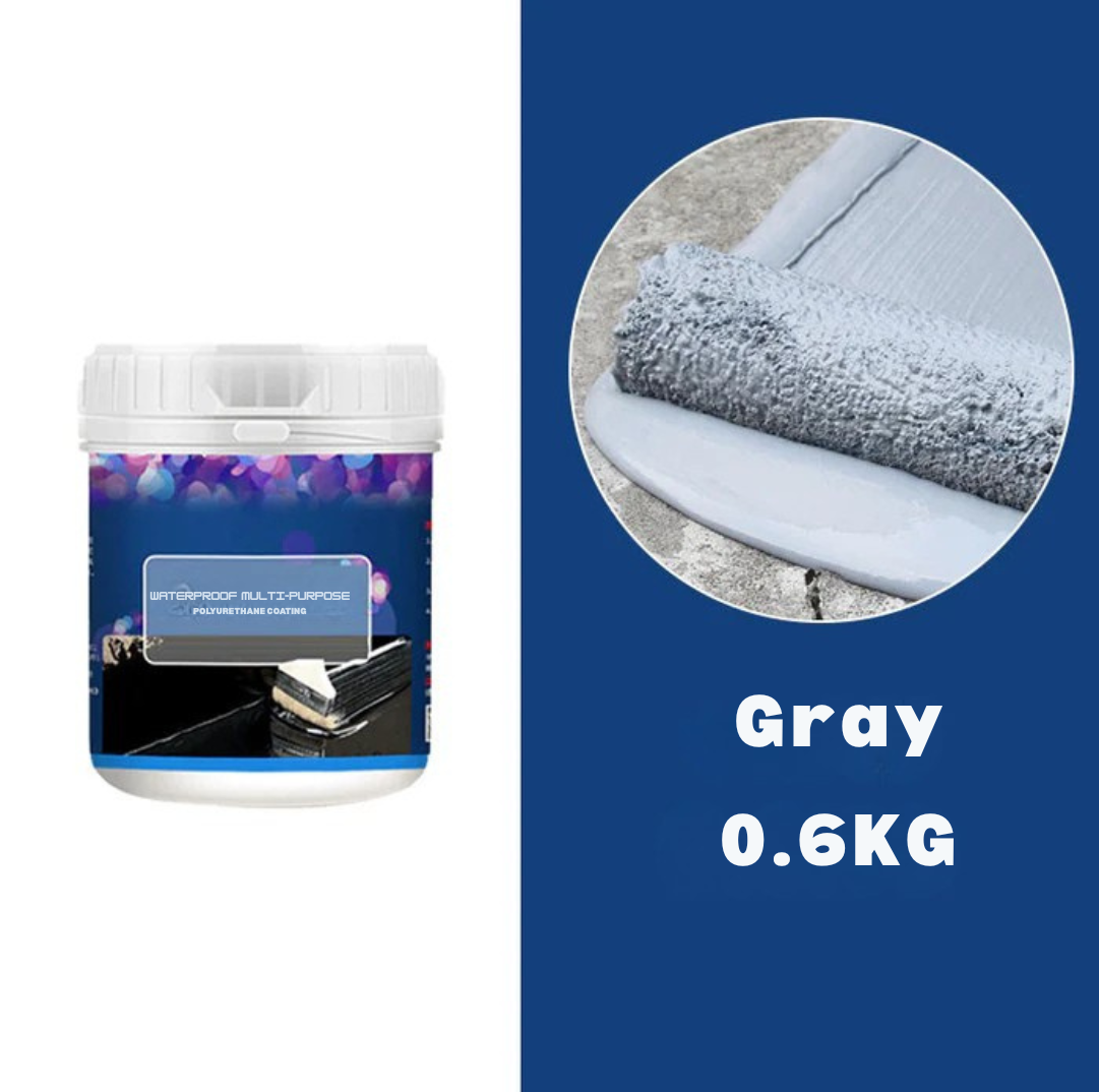 White tub beside a roller spreading grey coating, labelled as the grey 0.6kg option 13