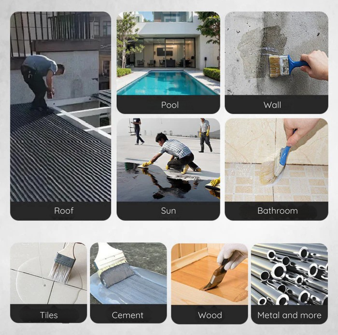 Collage of uses: roof, pool, wall, bathroom, tiles, cement, wood and metal pipes 4