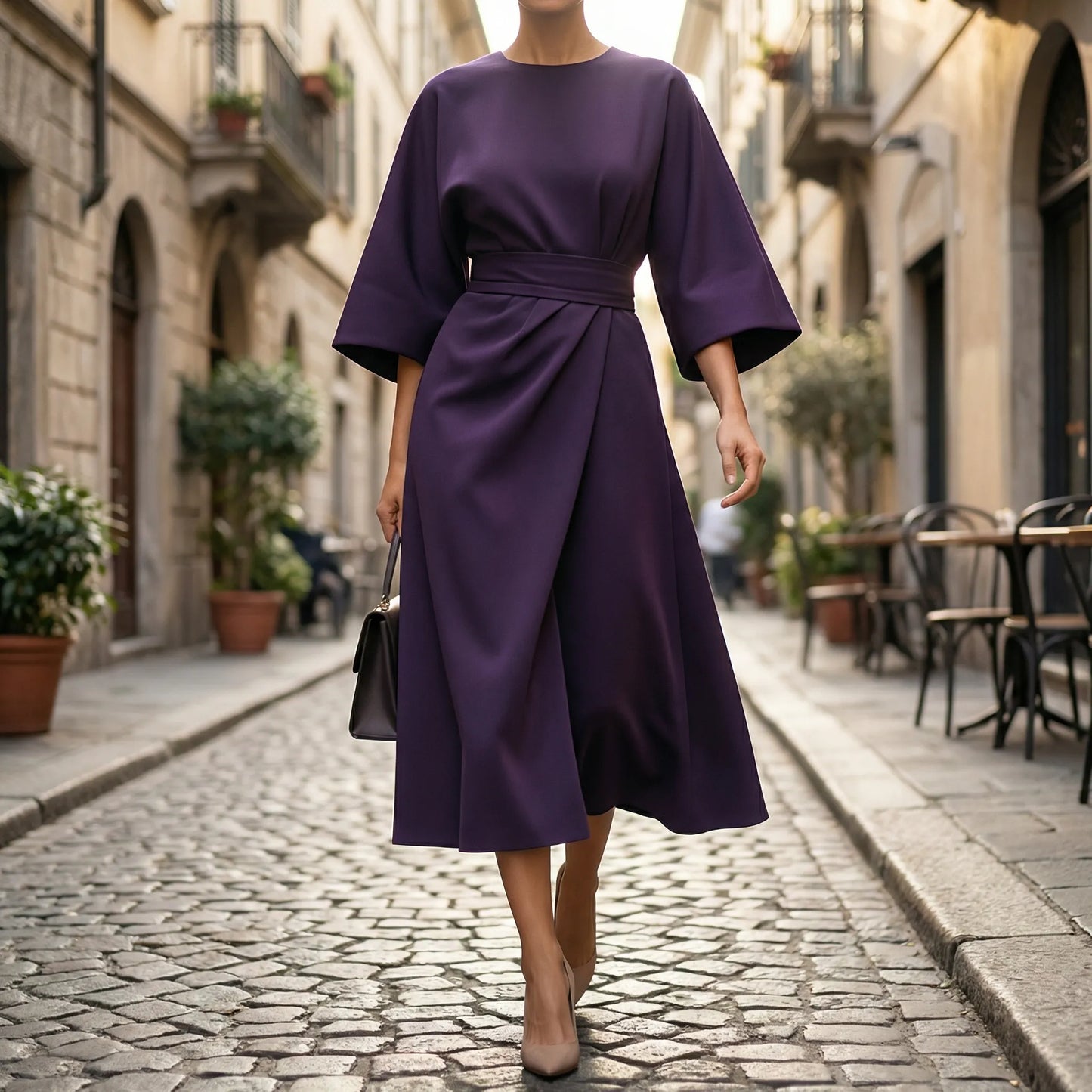 Evening Dress With Waist Belt - Angela
