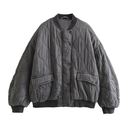 Ladies Oversized Grey Bomber Jacket - Alexa
