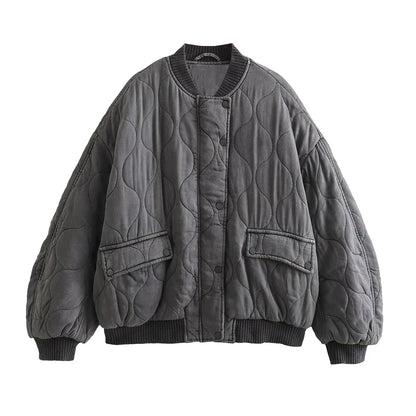 Ladies Oversized Grey Bomber Jacket - Alexa