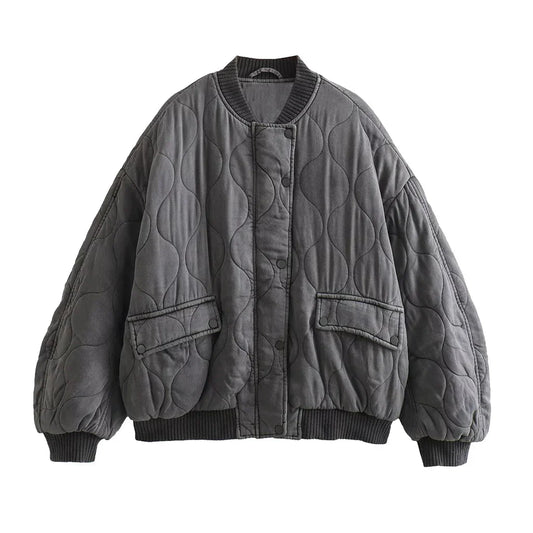 Ladies Oversized Grey Bomber Jacket - Alexa