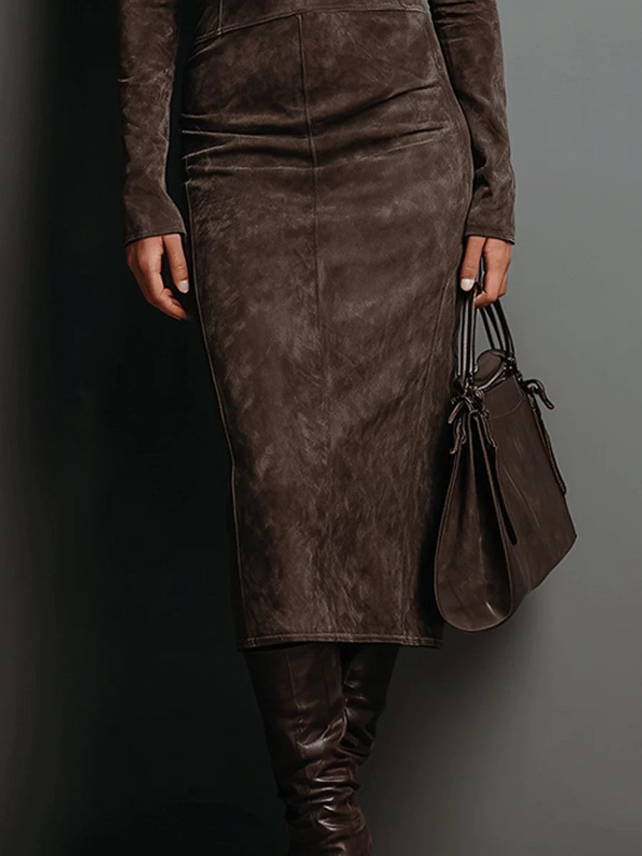 Figure-Hugging Midi Dress With High Neck - Peggy