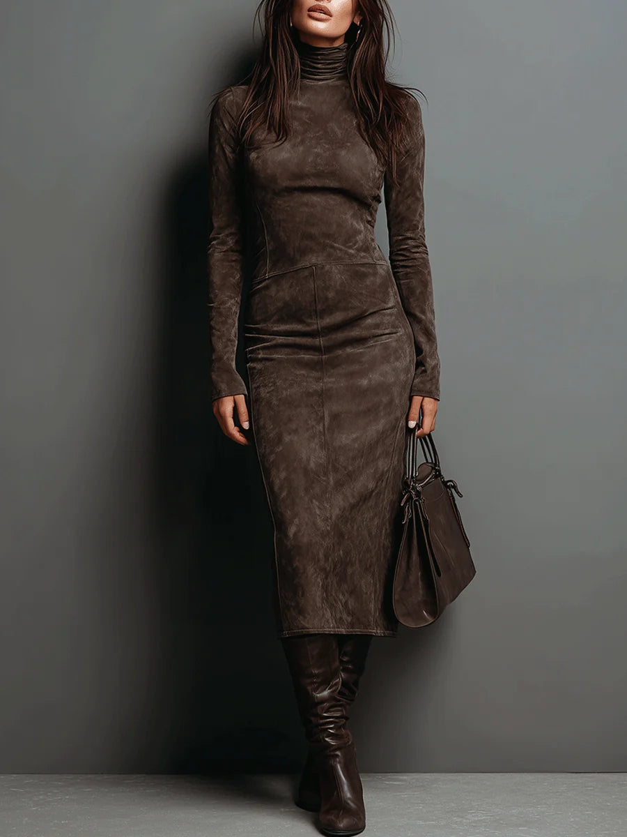 Figure-Hugging Midi Dress With High Neck - Peggy